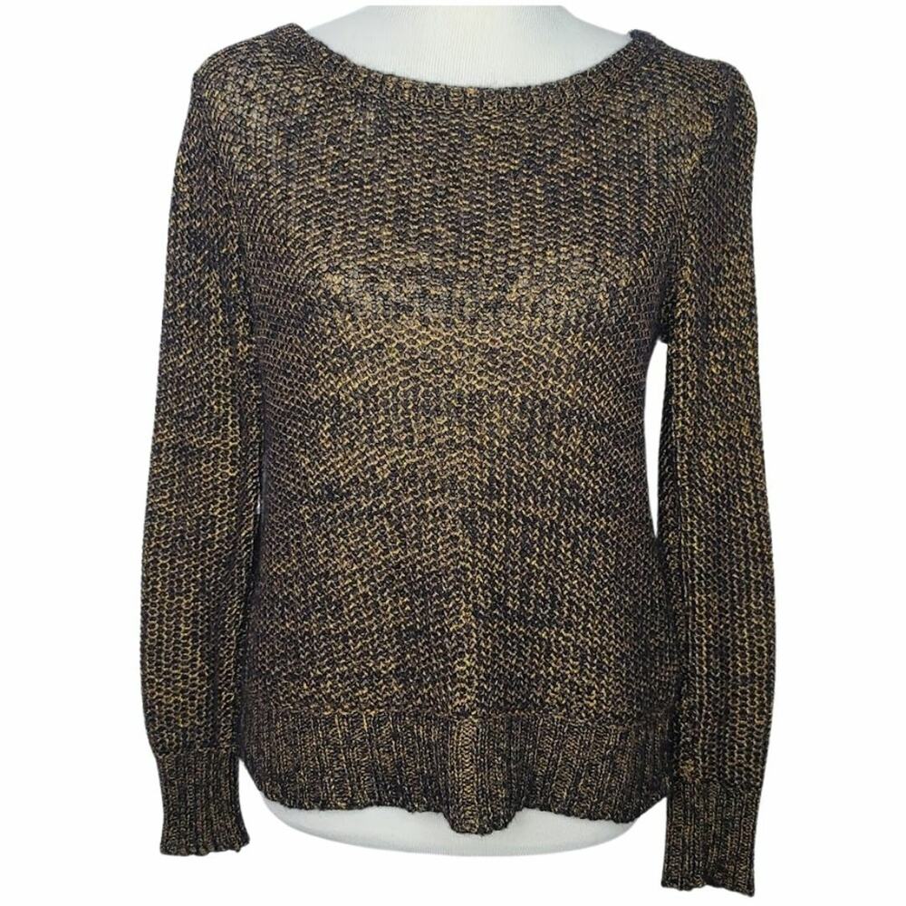 Eileen Fisher Metallic Knit Sweater PS Petite Small Brown Gold Alpaca Mohair Top